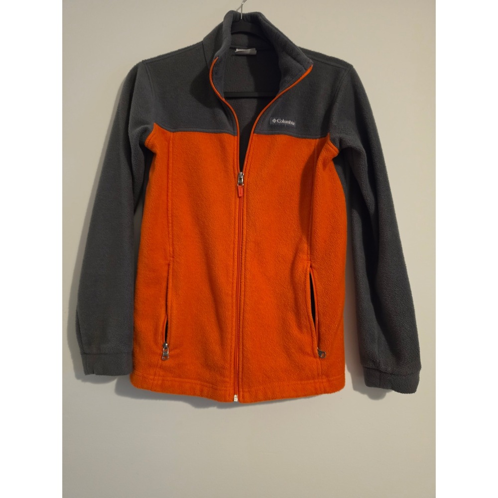 Columbia Fleece Jacket Kids L 14/16 Orange Gray Polyester Zip Up Outdoor Classic